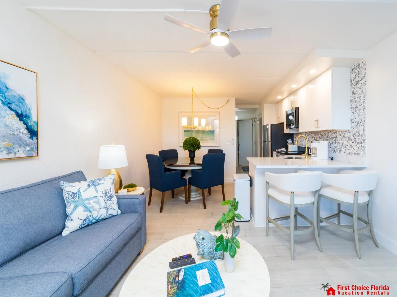 Bright, open living and dining area with modern kitchen!