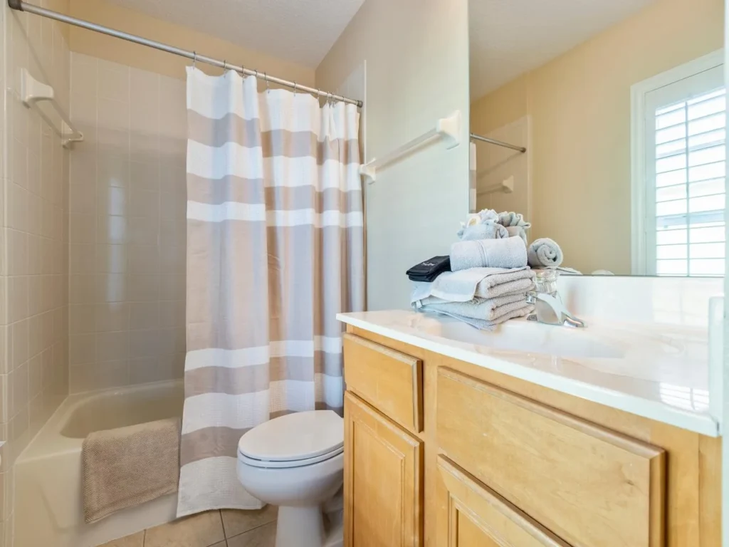 Bright guest bathroom with spacious shower and natural light