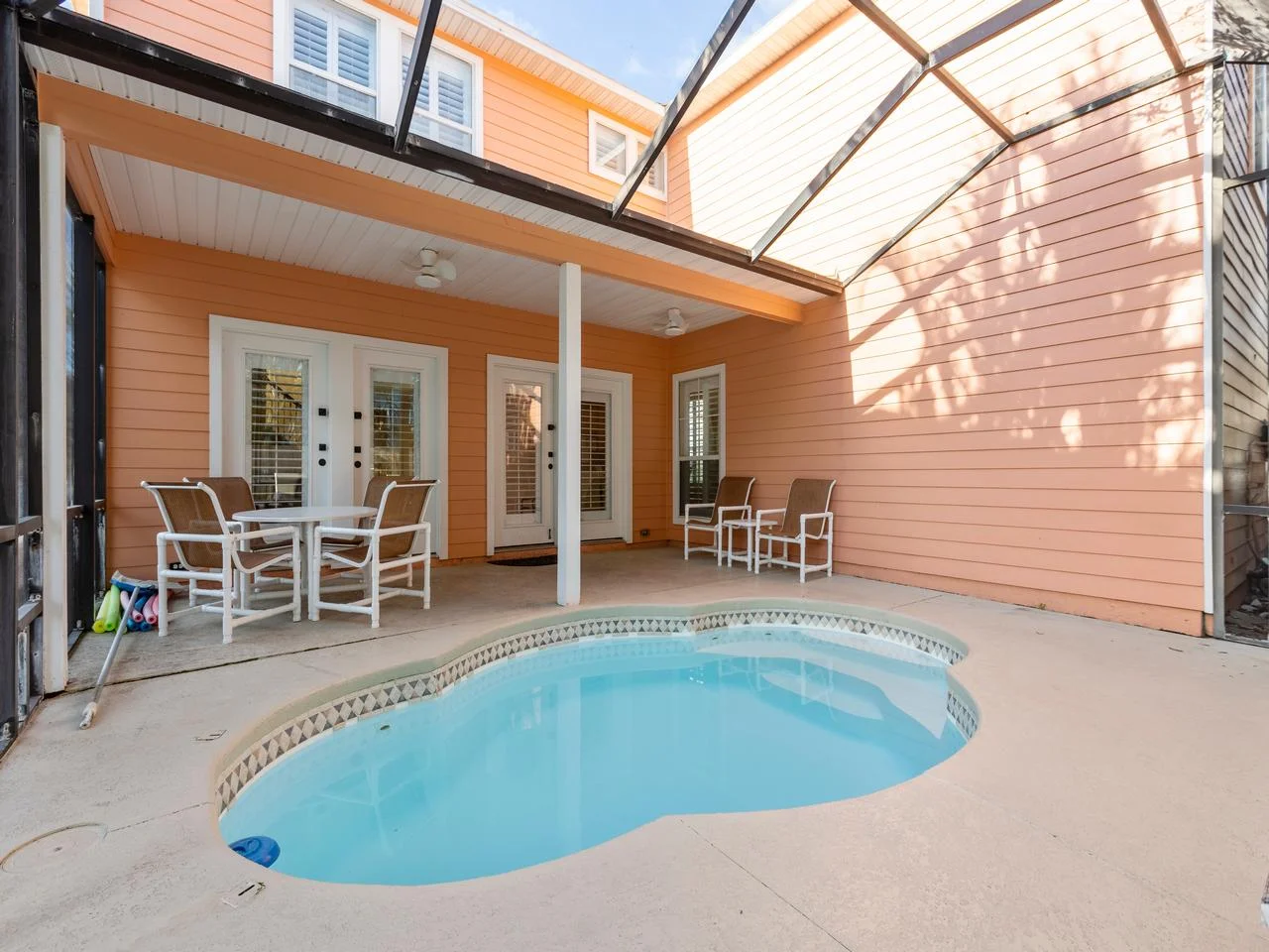 Cozy covered patio with private sparkling pool for relaxation!