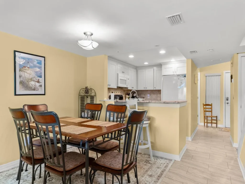 Cozy dining area with open kitchen for family meals