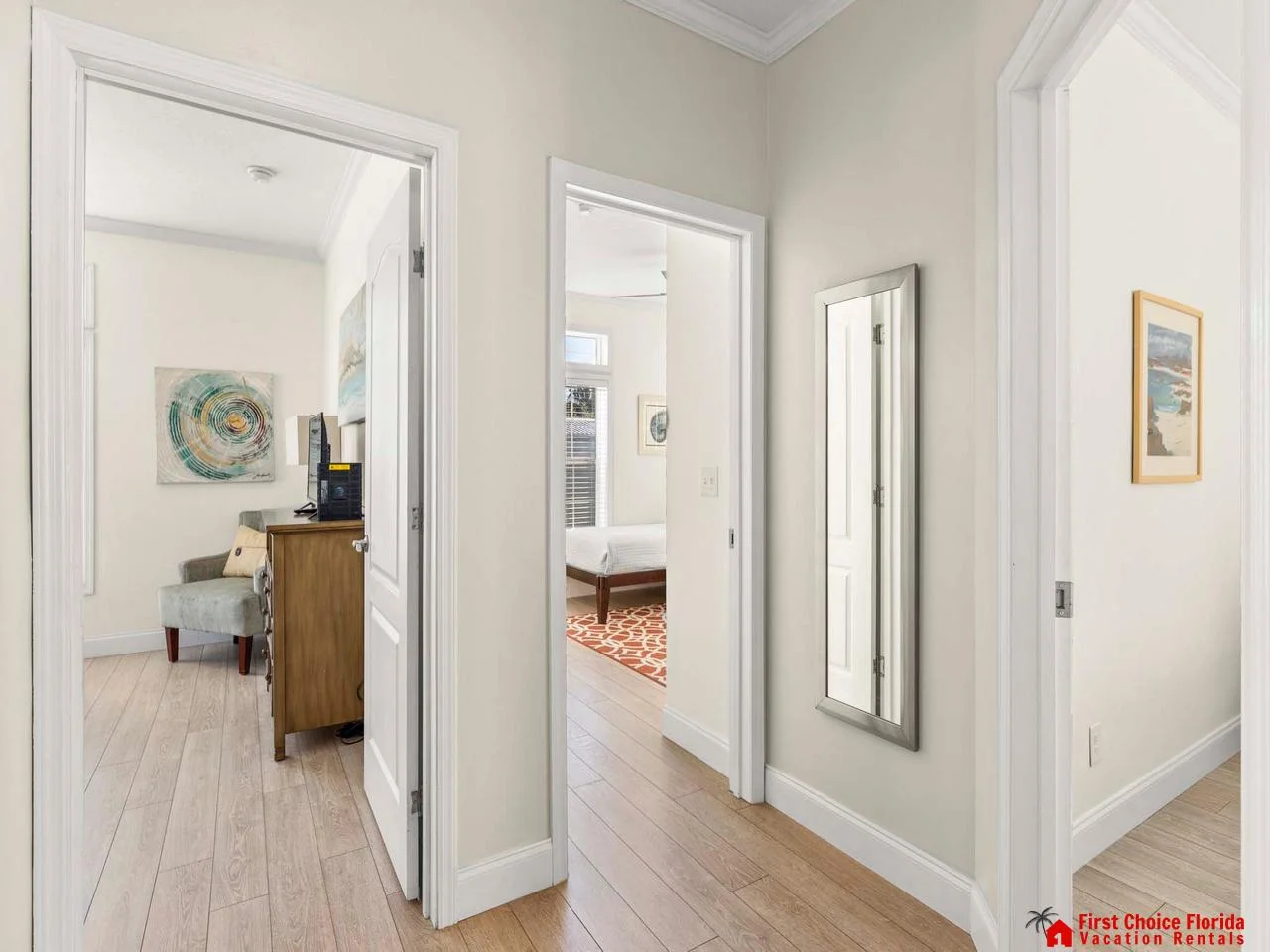 Bright, airy hallway leading to cozy living spaces