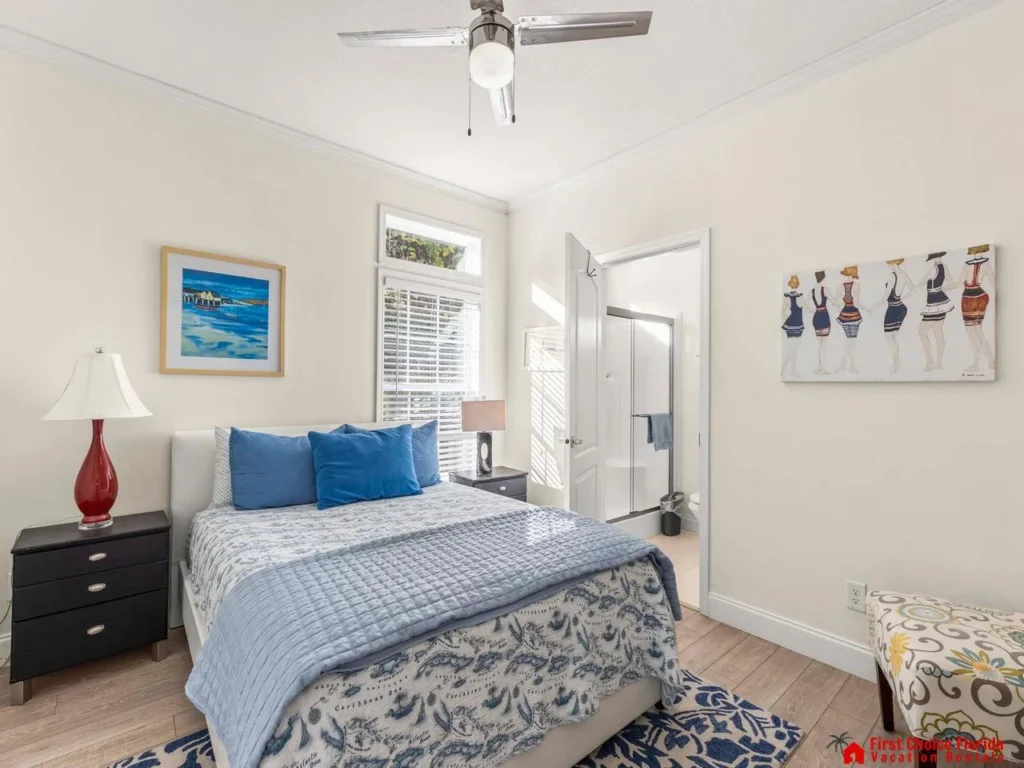 Bright and cozy bedroom with serene coastal decor