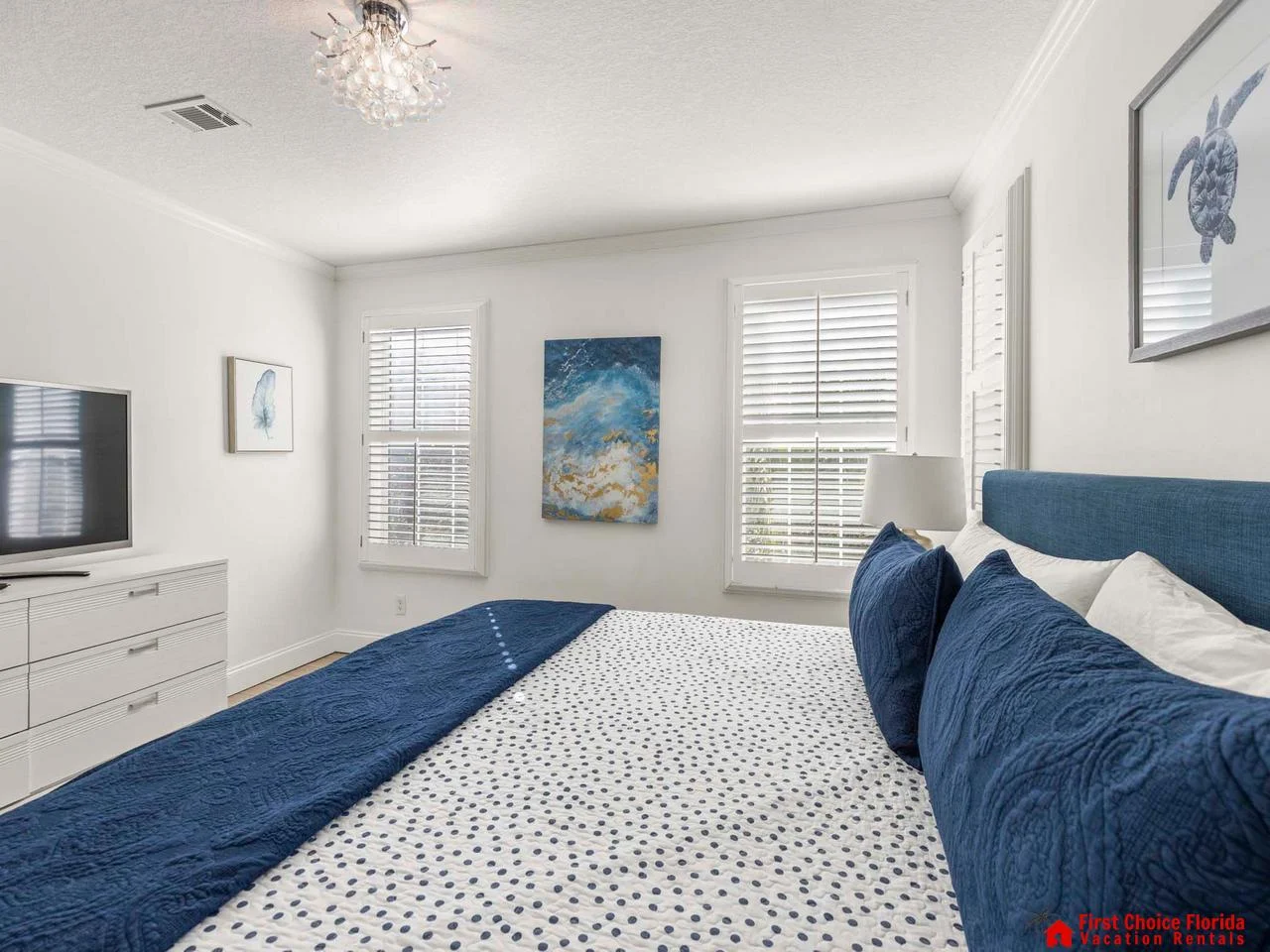 Bright and cozy bedroom with serene coastal decor and natural light