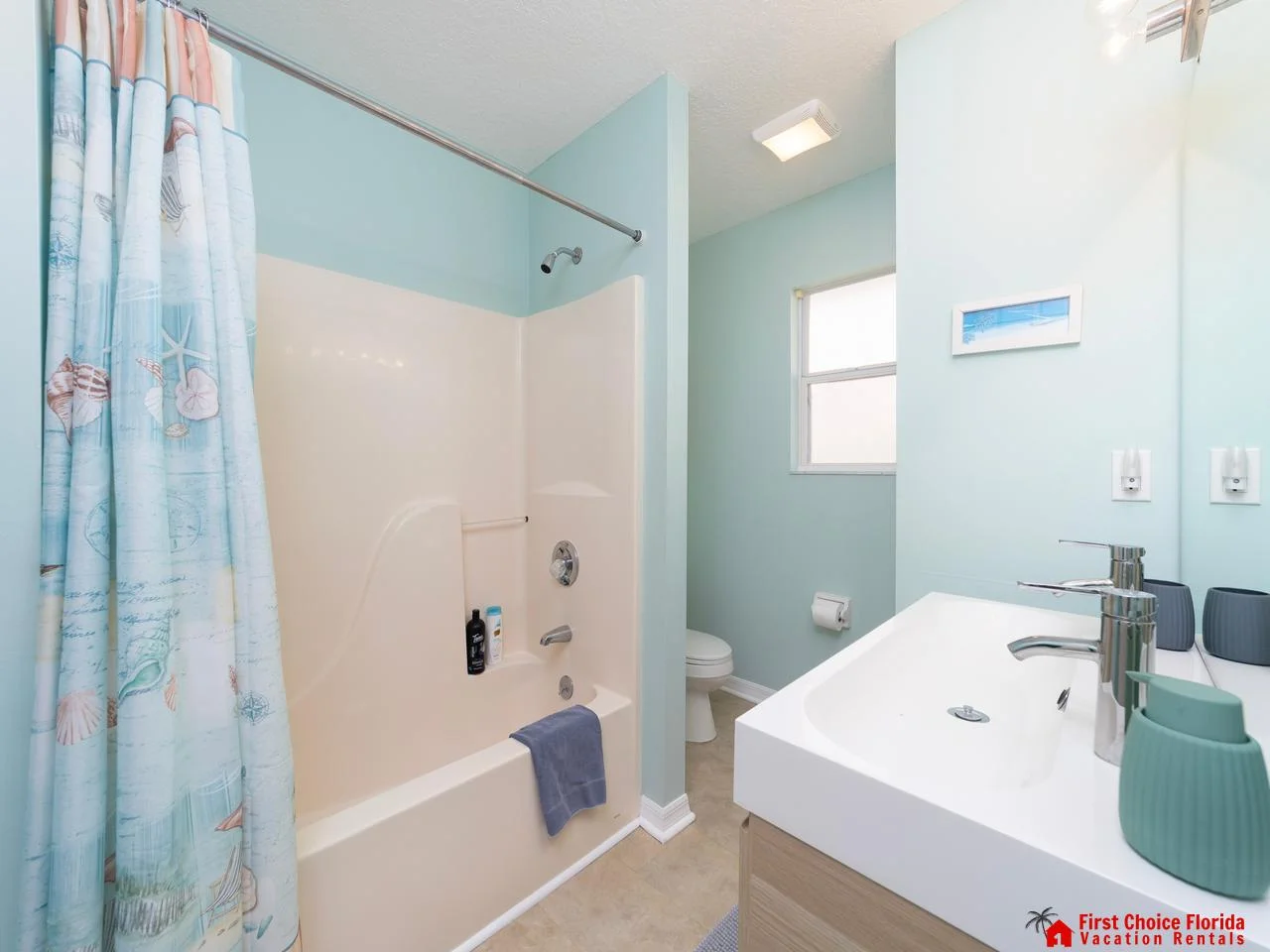 Bright, airy bathroom with modern fixtures and natural light