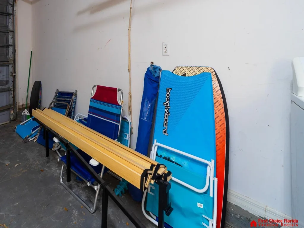Beach gear and surfboards in the garage ready for the beach!