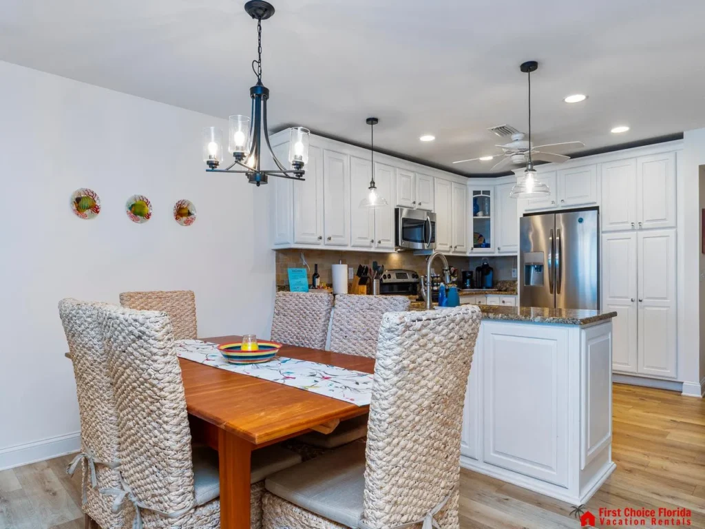 Bright, modern kitchen and dining area with cozy seating
