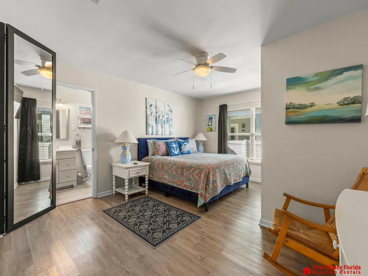 Spacious bedroom retreat with modern comforts and cozy charm