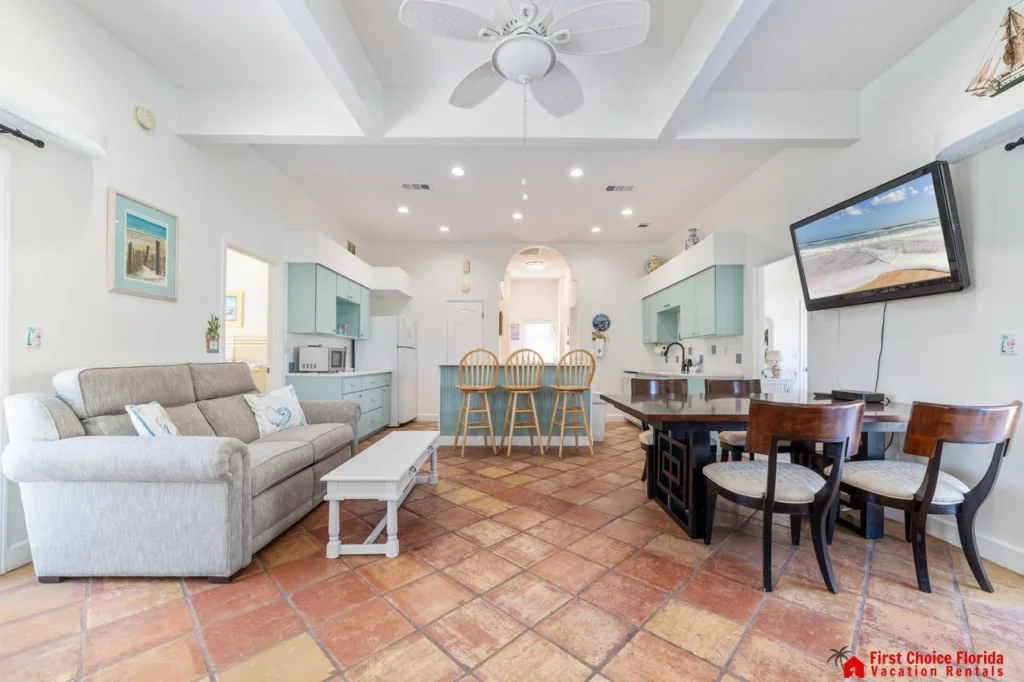 Spacious open-concept living and dining area with coastal charm!