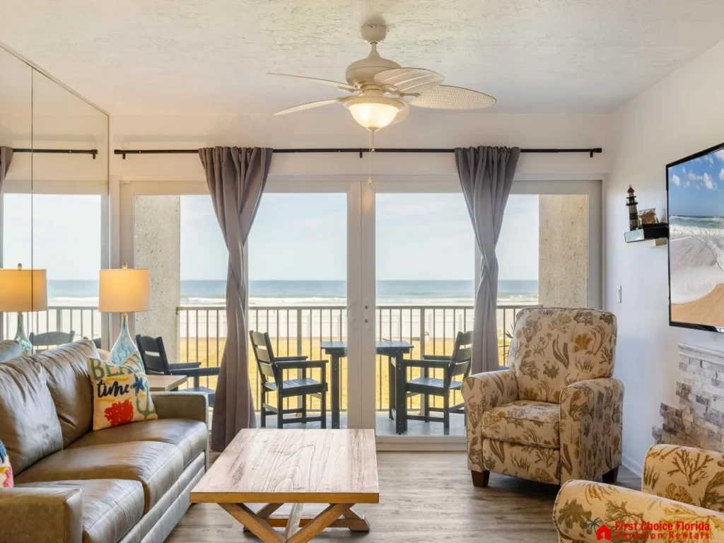 Cozy living room with ocean views and natural light